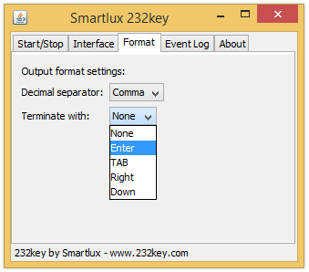 Ausgabeformat 232key Software für RS-232