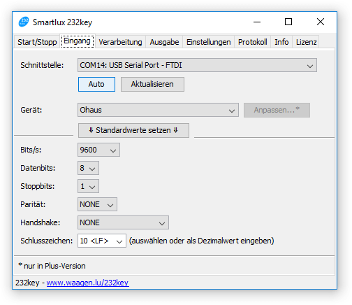 Schnittstellen-Einstellungen 232key Software fr Waagen