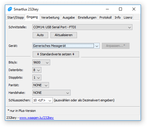 232key Schnittstellenparameter einstellen