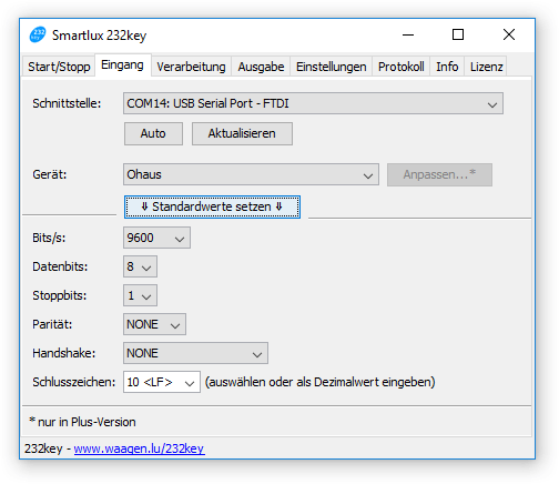 232key Software fr Waagen mit RS-232 und USB-Schnittstelle