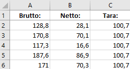 Ausgabe der Messwerte in drei Spalten mit Excel