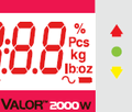 3 LEDs neben dem Display zum Kontrollwiegen