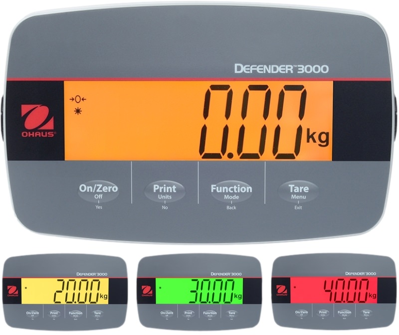 Plattformwaage Ohaus Defender 3000 Standard Low Profile Anzeigegert i-D33P: Mehrfarbige Hintergrundbeleuchtung